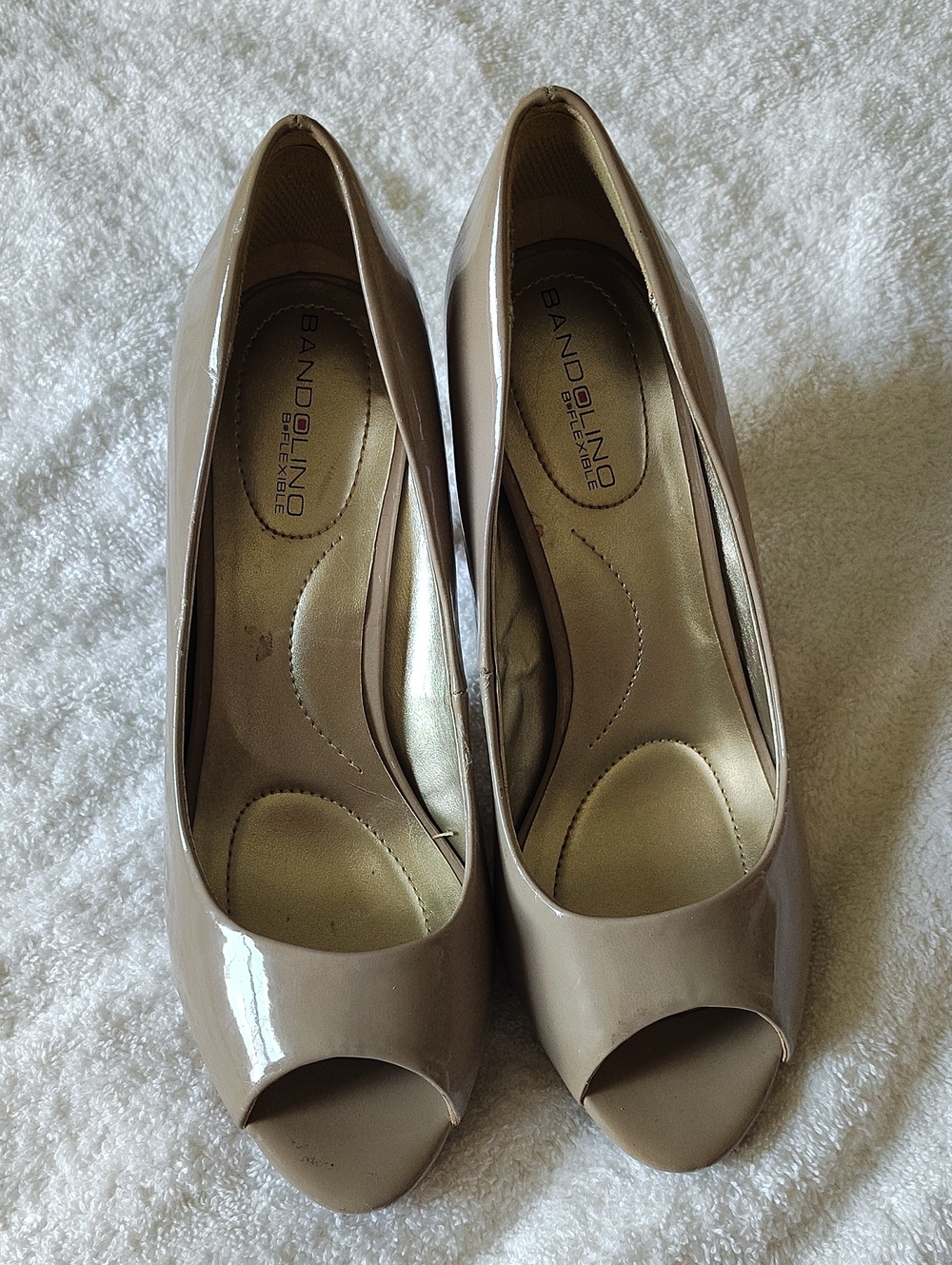 Bandolino Nude Patent Peep-Toe Heels